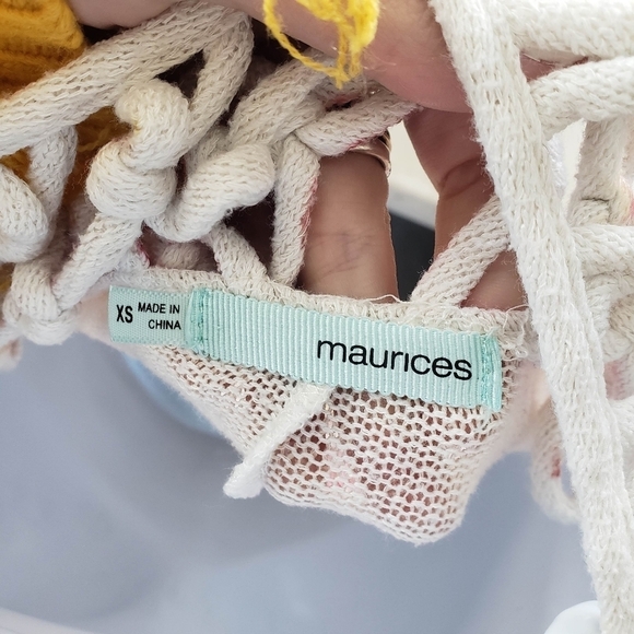 Maurices XS Short Sleeve Shirt Pink White Brown Aztec Strappy Back - Picture 4 of 7